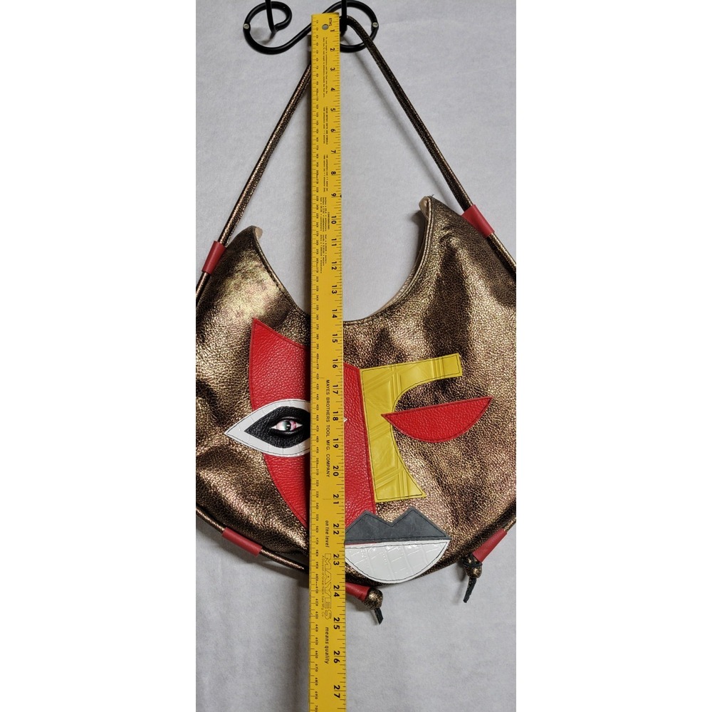 Copper With Multicolor Leather Patchwork  And Plastic Eye Trim Leather Hobo Bag - Picture 9 of 9
